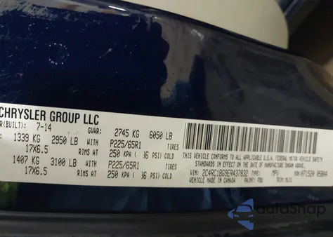 2014 Chrysler Town & Country Touring z USA, uszkodzony, nr VIN 2C4RC1BG9ER437832